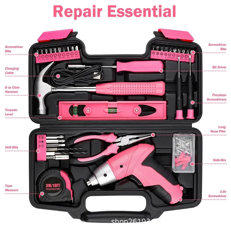 Household Tools Together with hammer and screwdriver with rechargeable lithium battery, Home Repair kit with briefcase