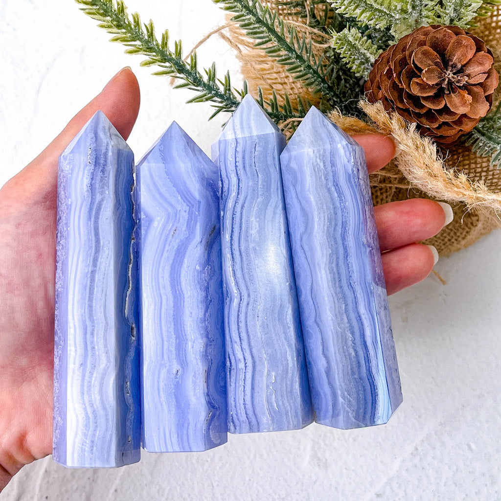Wholesale Natural Blue Lace Wand Rare Crystals Tower Gem Stone Blue Lace Agate Crystal Points