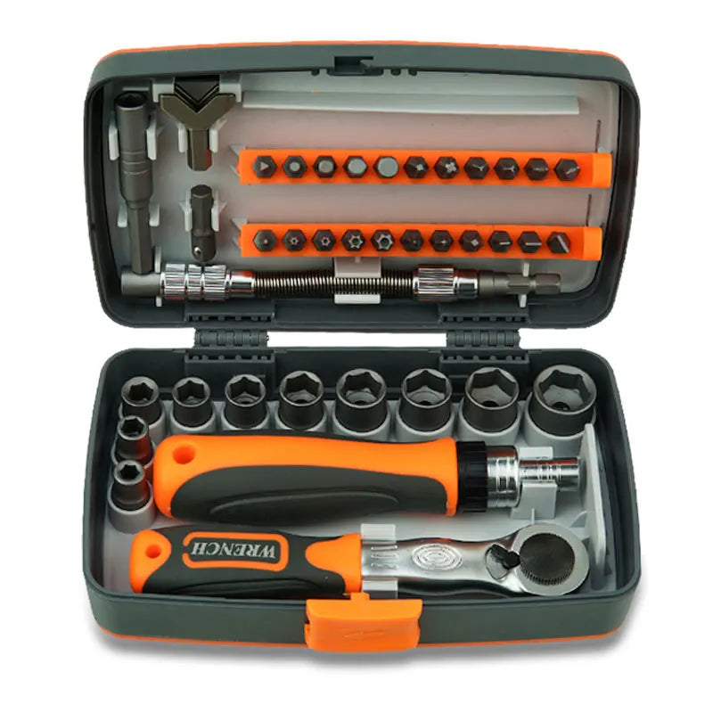 38 PCs motorbike & Bike Care Tool Kit, Hand tools, ratchet key, screwdriver, sockets, portable for bikes Repair