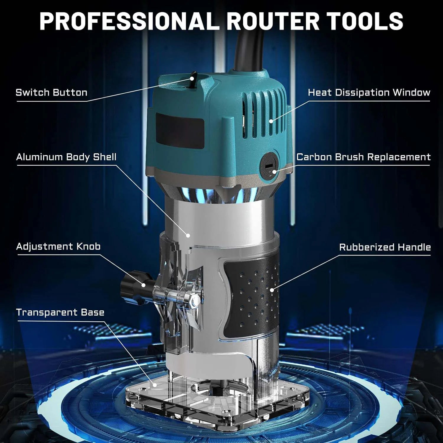 800W 30000RPM Woodmilling Machine Woodworking Electric Trimmer 1/4 inch Wood Carving Milling Cutting Tool Carpenter Set