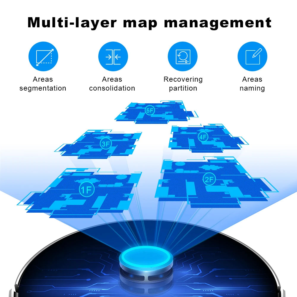 Tidesmit Liectroux LILIN X6 robot vacuum showing laser mapping and restricted area settings for home carpet cleaning