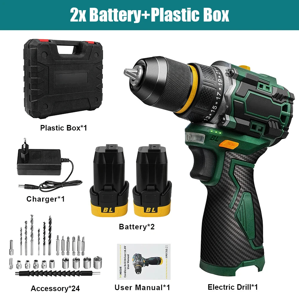 55N.M Torque Brushless Electric Impact Drill 10MM Metal Ratchet Chuck 23+1 Cordless Drill Electric Screwdriver DIY Power Tools