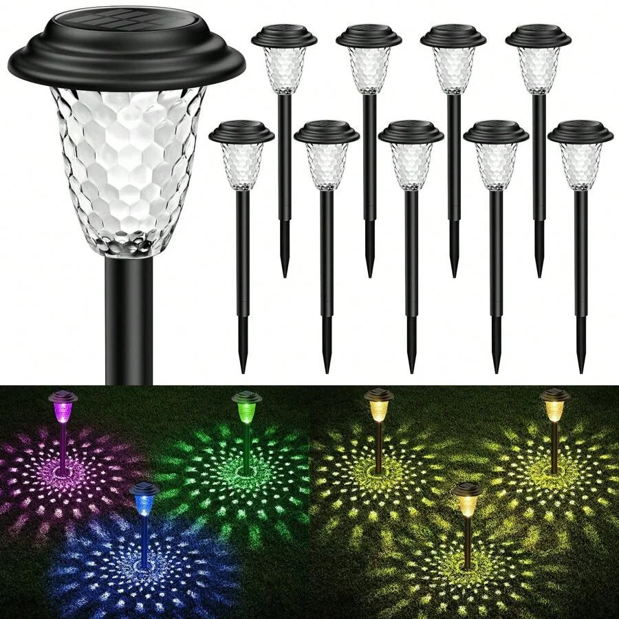 Solar Pathway Lights Bright RGB Color Changing/Warm White Outdoor Waterproof Garden Lamp Powered Landscape Path Lights for Yard