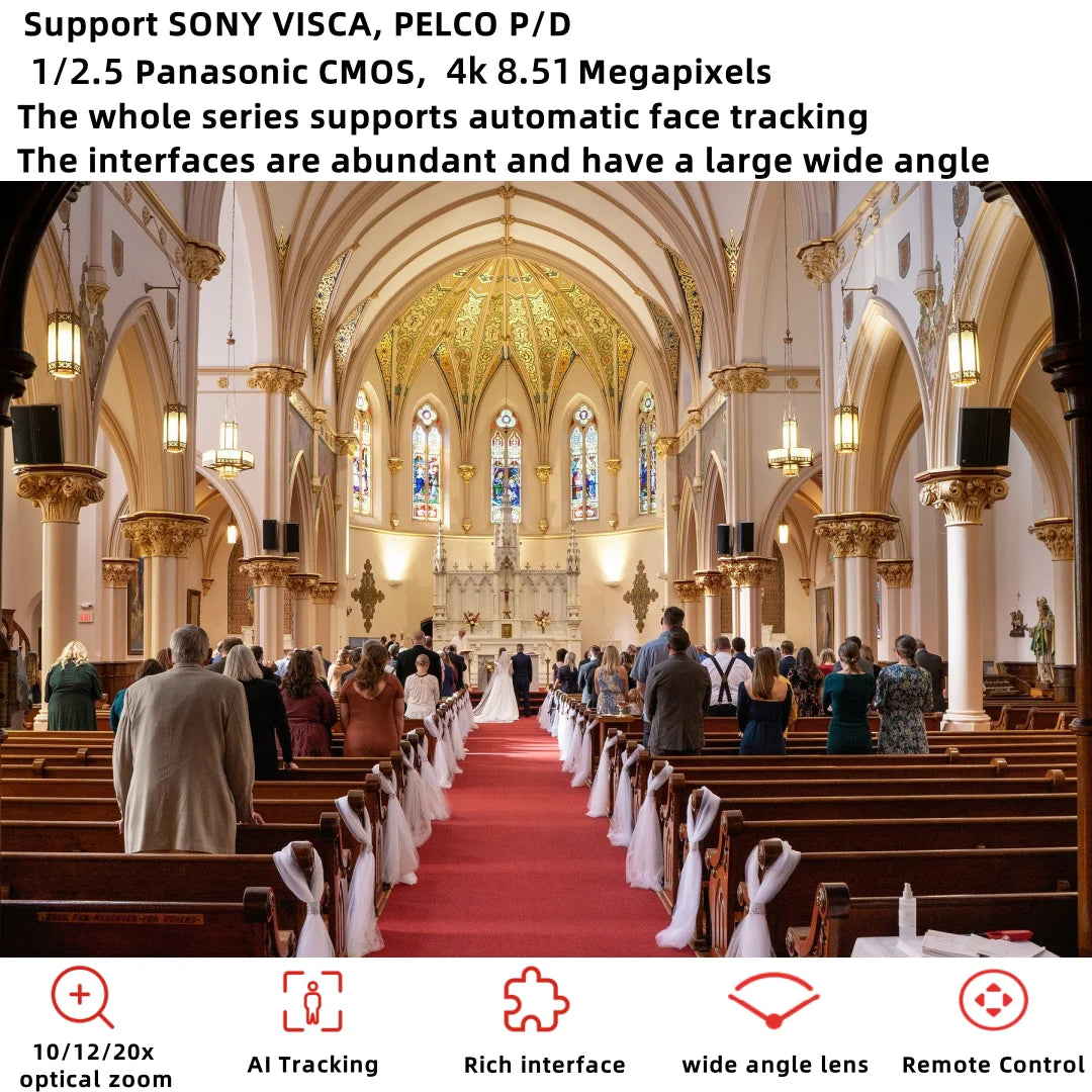 NDI/SDI 4K PTZ Camera 10X 20X Zoom Video Conference Live Streaming HDMI USB IP POE 1080P for Church NetMeeting Broadcast Youtube