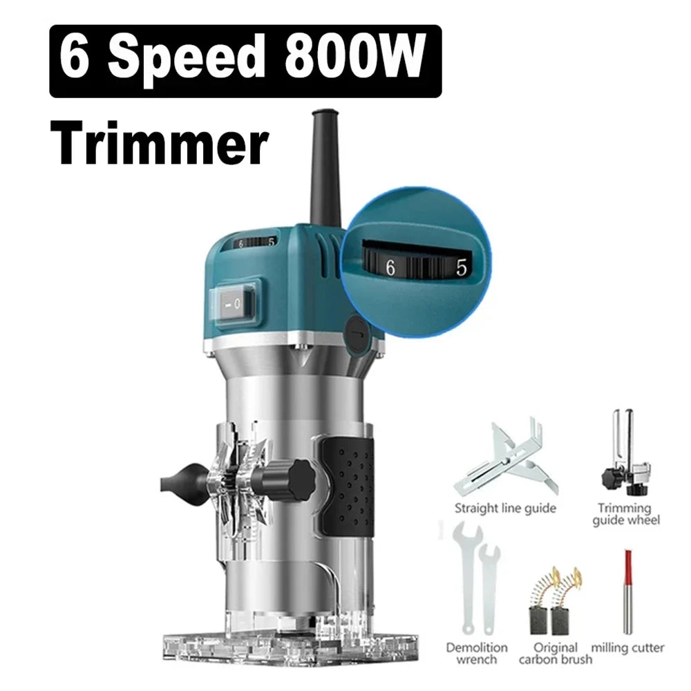 6.35MM Electric Trimmer Wood Milling Engraving Slotting Machine Versatile Woodworking Router Power Tool with Milling Cut