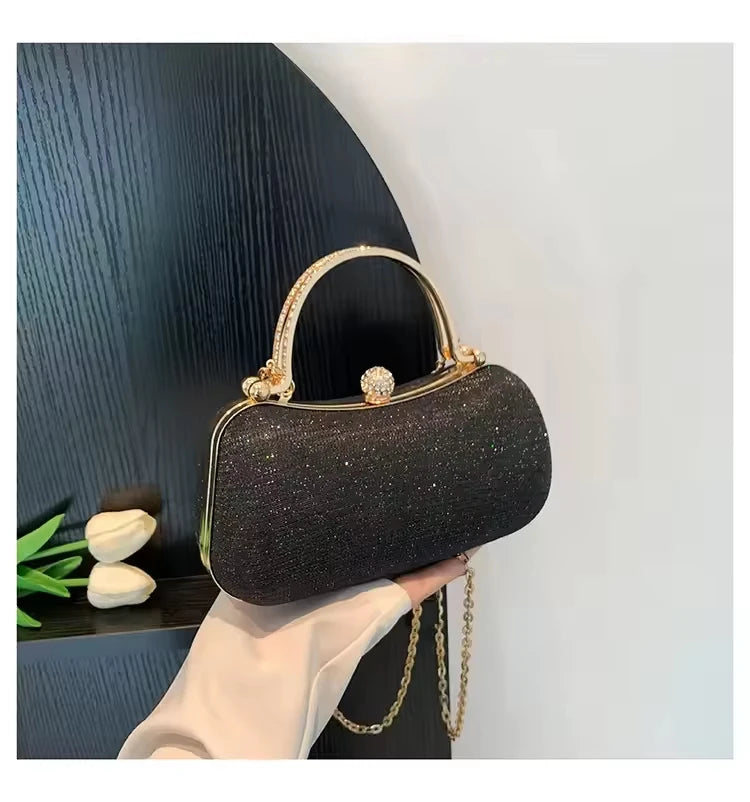 Luxury Diamond Handbag Solid Pattern Crystal Handle Rhinestone Evening Clutch Bag for Wedding Dinner Parties Made PU Material 4