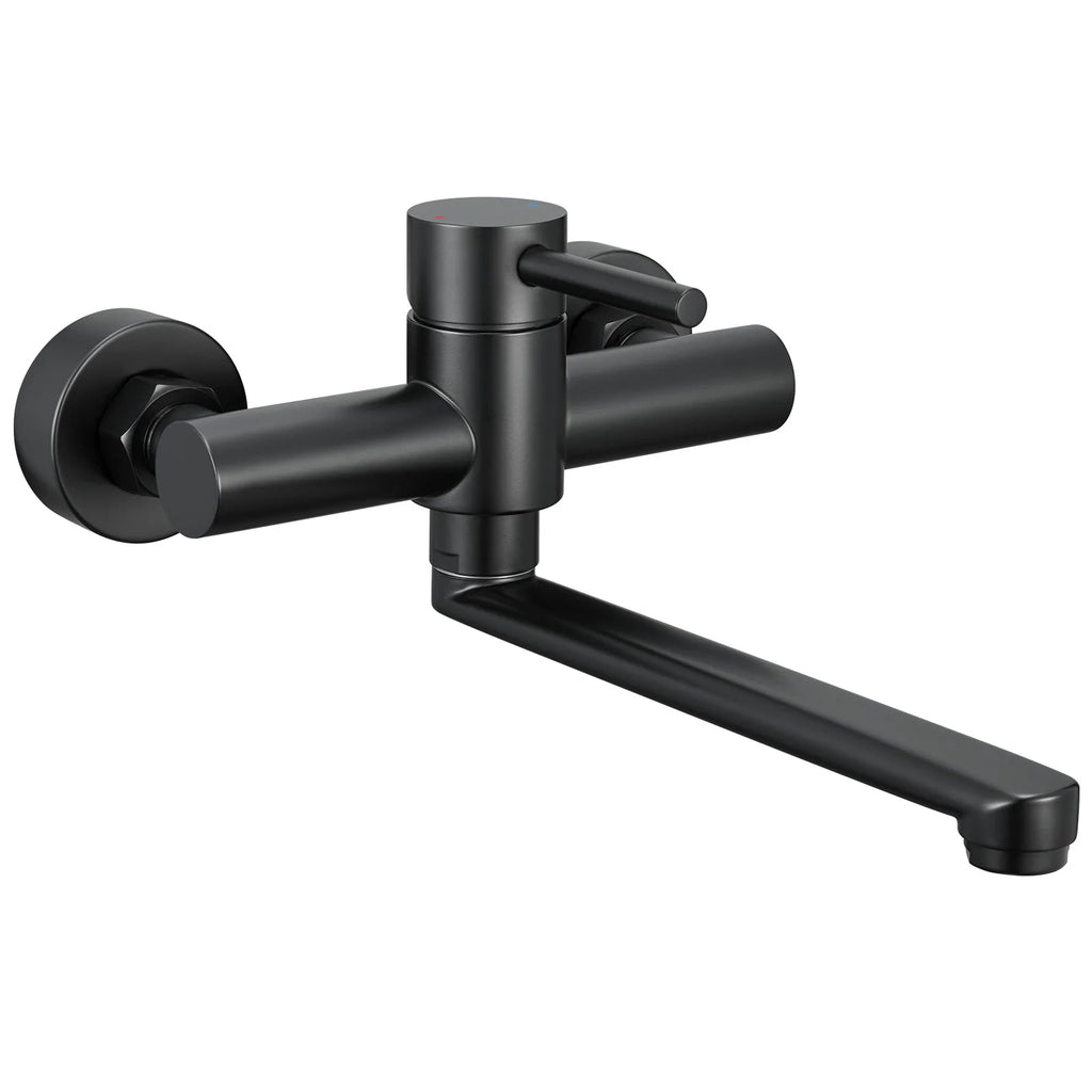 Kitchen Tap Black, Wall Mounted Kitchen Faucet 360 Swivel, Water Saving Hot Cold Mixer 304 Stainless Steel, Single Handle with Aerator, Sink Mixer Tap for Home Modern Design Replacement