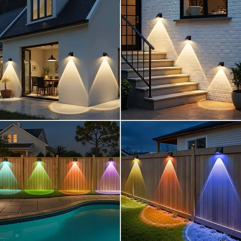 Solar Fence Lights Outdoor: Solar Powered Deck Light - 10 Lighting Modes with RGB - Waterproof IP65 - Led Lens Wall Decor for Garden Patio Backyard Porch