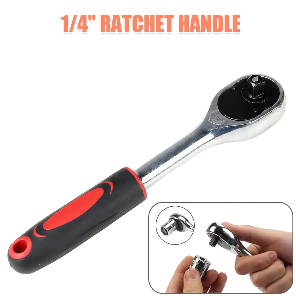 Auto repair tool Kit with ratchet key, ratchet torque spanner, screwdriver tips and hand tools, 53 PCs