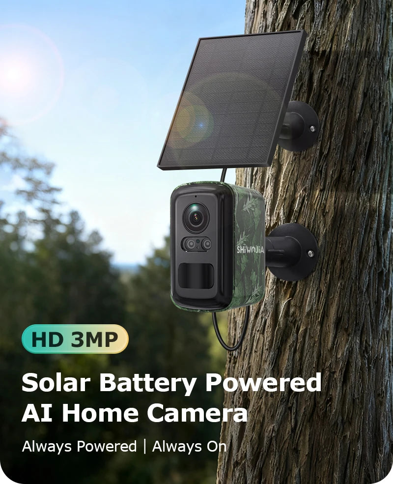SHIWOJIj Mini Solar Security Camera, 4G WiFi Dual Network, AI Detection, IP66 Waterproof, Wireless Smart Home Indoor Outdoor Cam