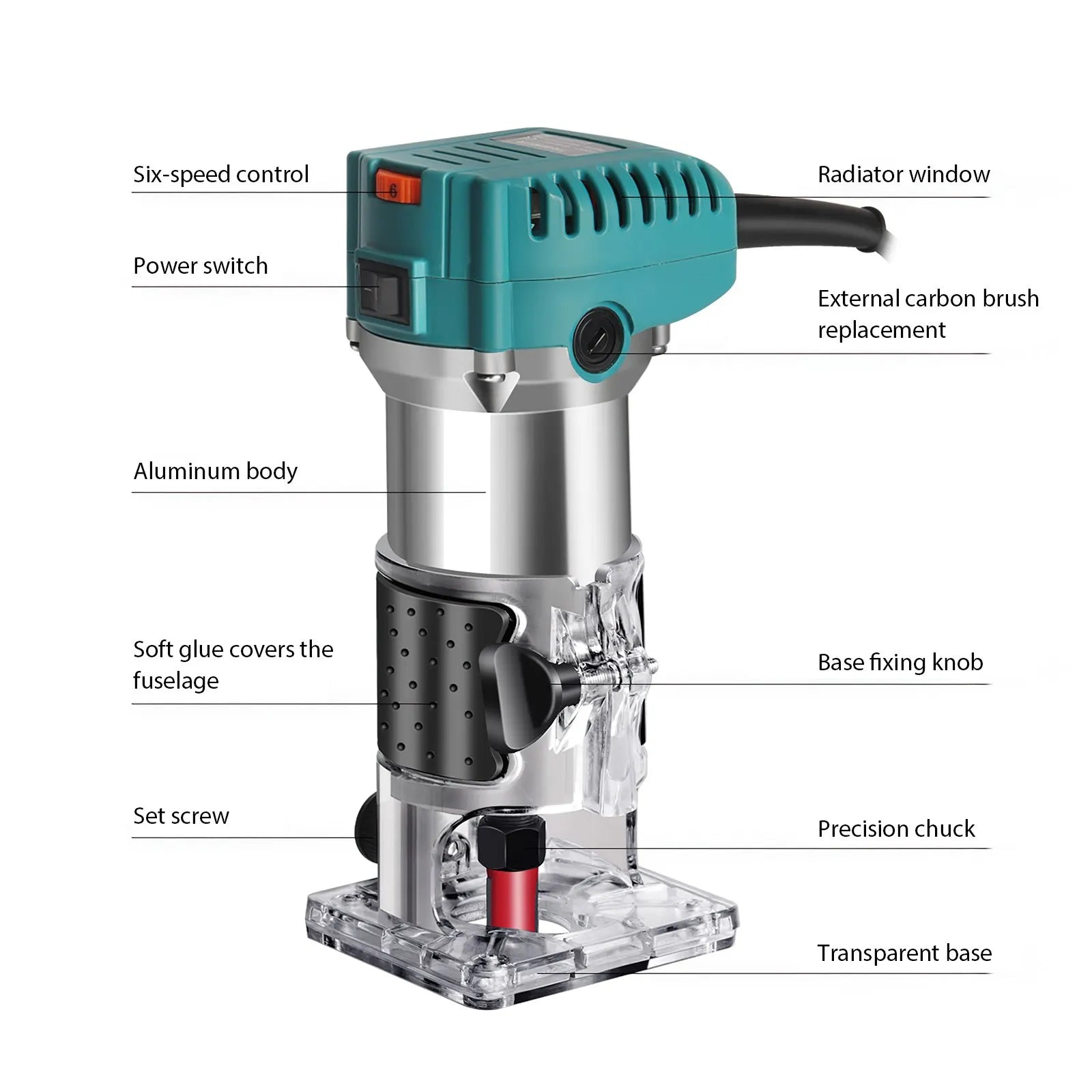 2000W Electric Trimmer Wood Milling Trimming Engraving Slotting Machine Versatile Woodworking Router Power Tool with Milling Cutter