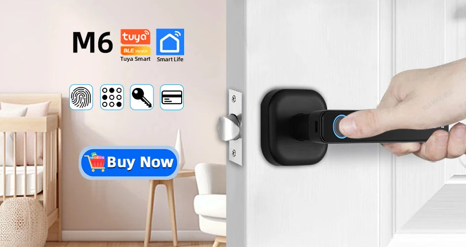 RAYKUBE M5 Tuya BLE Fingerprint Door Lock Digital Electronic Lock with Password/Key/IC Card/ Smartlife/ Tuya APP Unlock