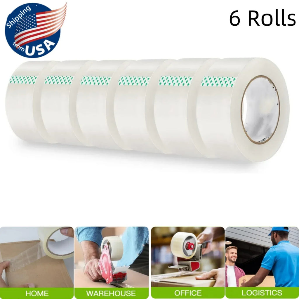 Clear waterproof packaging tape roll, 1.88in x 60 yards, visible tape core