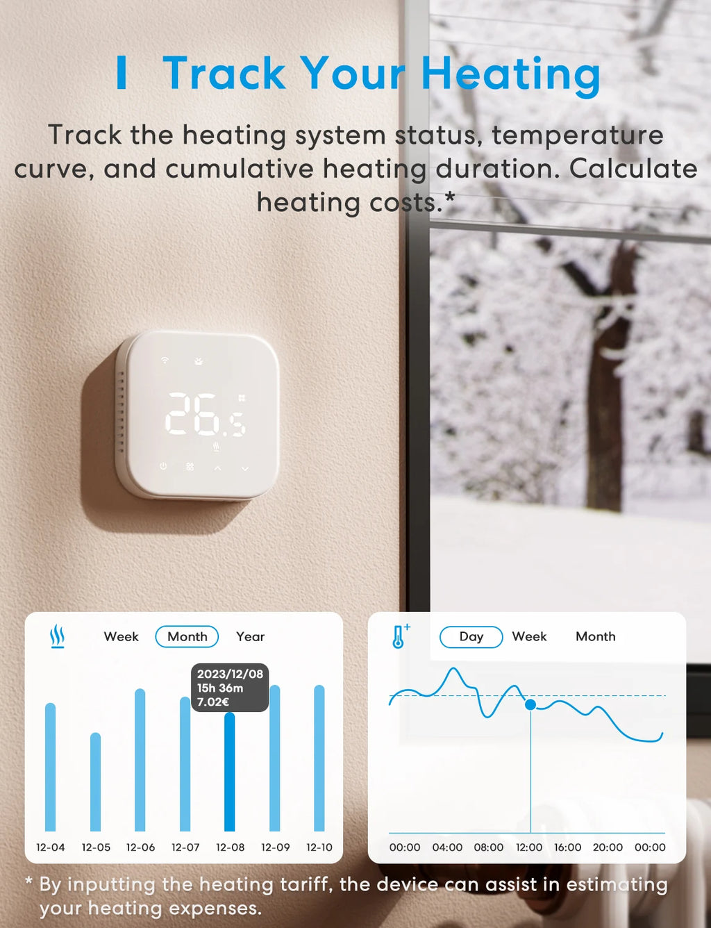 Meross Matter EU Version Thermostat MTS215/MTS215B for Electric or Boiler/Water Heating System Works with Homekit Alexa