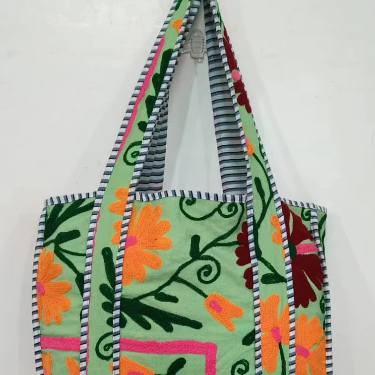 Women Boho Hippie Suzani Embroidery Handmade Hand-Stitched Vintage Shoulder Shopping Kantha Large Capacity Soft Eco-Friendly
