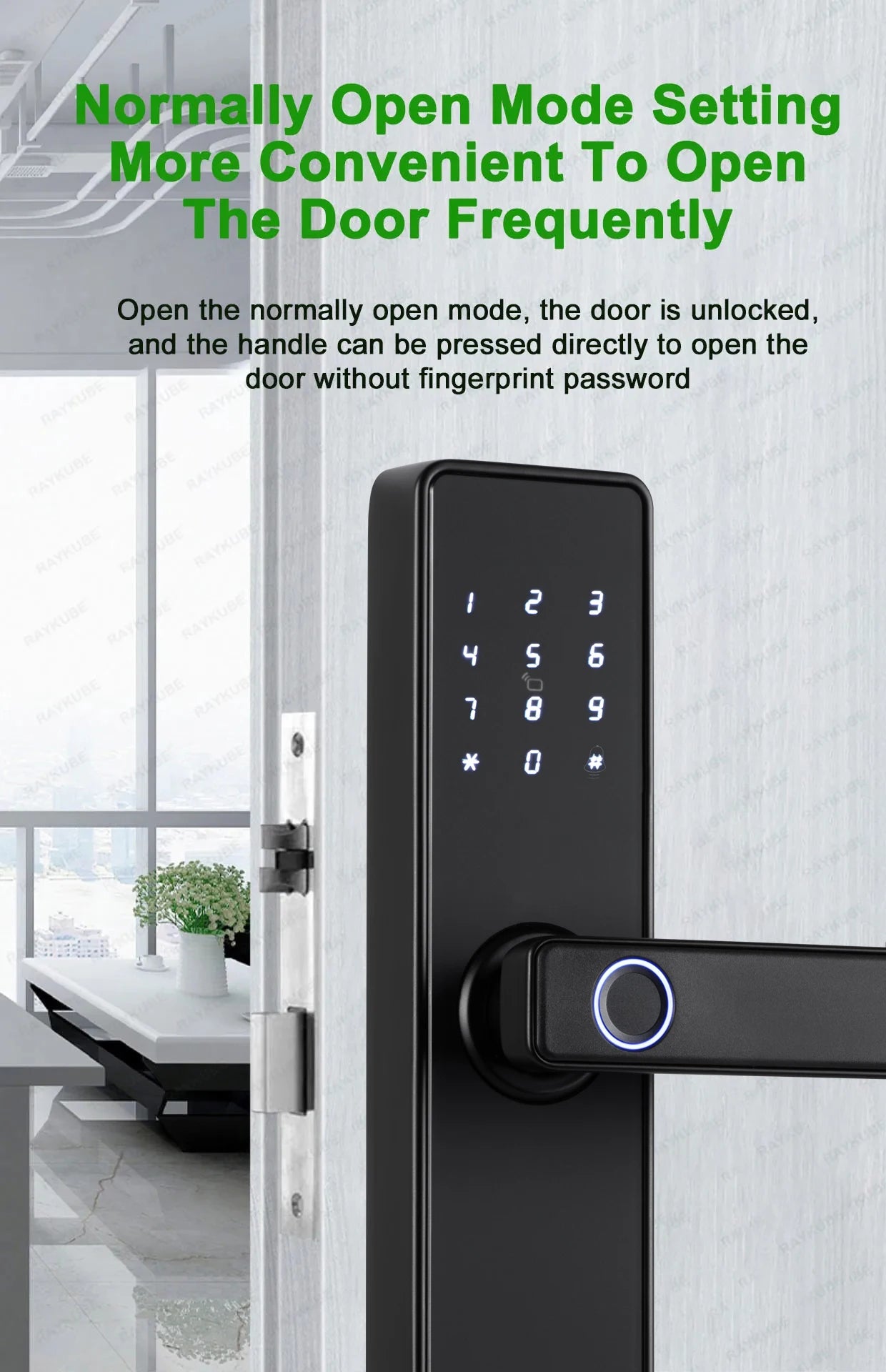 RAYKUBE K20 9-language Biometric Fingerprint Door Lock Electronic Door Lock with  Tuya APP/IC Card/Password/ Key Unlock