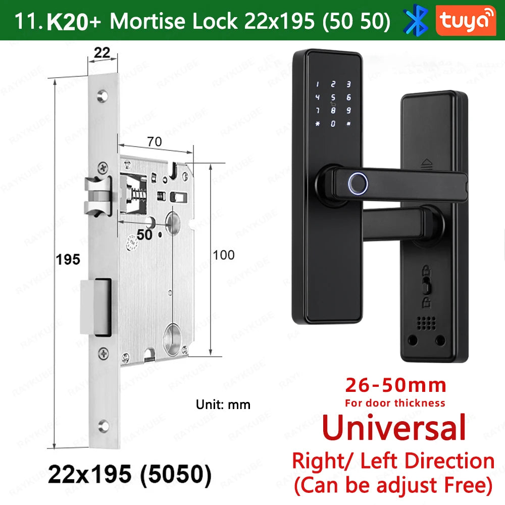 RAYKUBE K20 9-language Biometric Fingerprint Door Lock Electronic Door Lock with  Tuya APP/IC Card/Password/ Key Unlock
