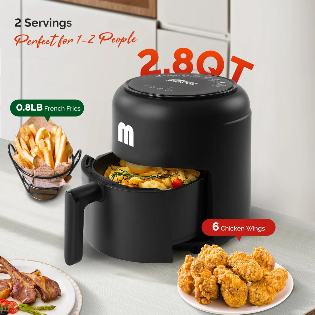 2.8QT Digital Air Fryer, Space-Saving Mini Personal Air Fryers, Nonstick Basket for Dishwasher-Safe, Fast Cooking with 20Pcs