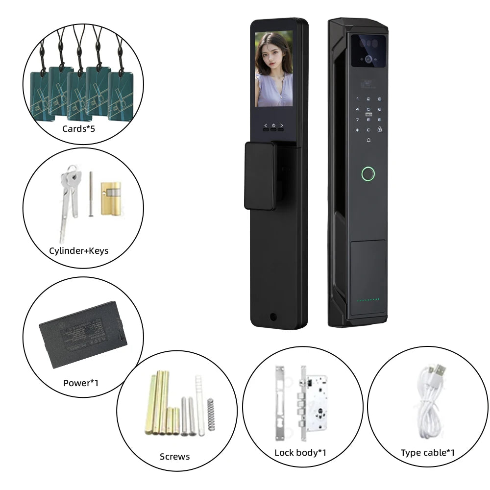 RAYKUBE 21-language Voice Tuya WiFi Camera Palm Vein Smart Fingerprint Lock Face Recognition Digital Lock With Video Call P85