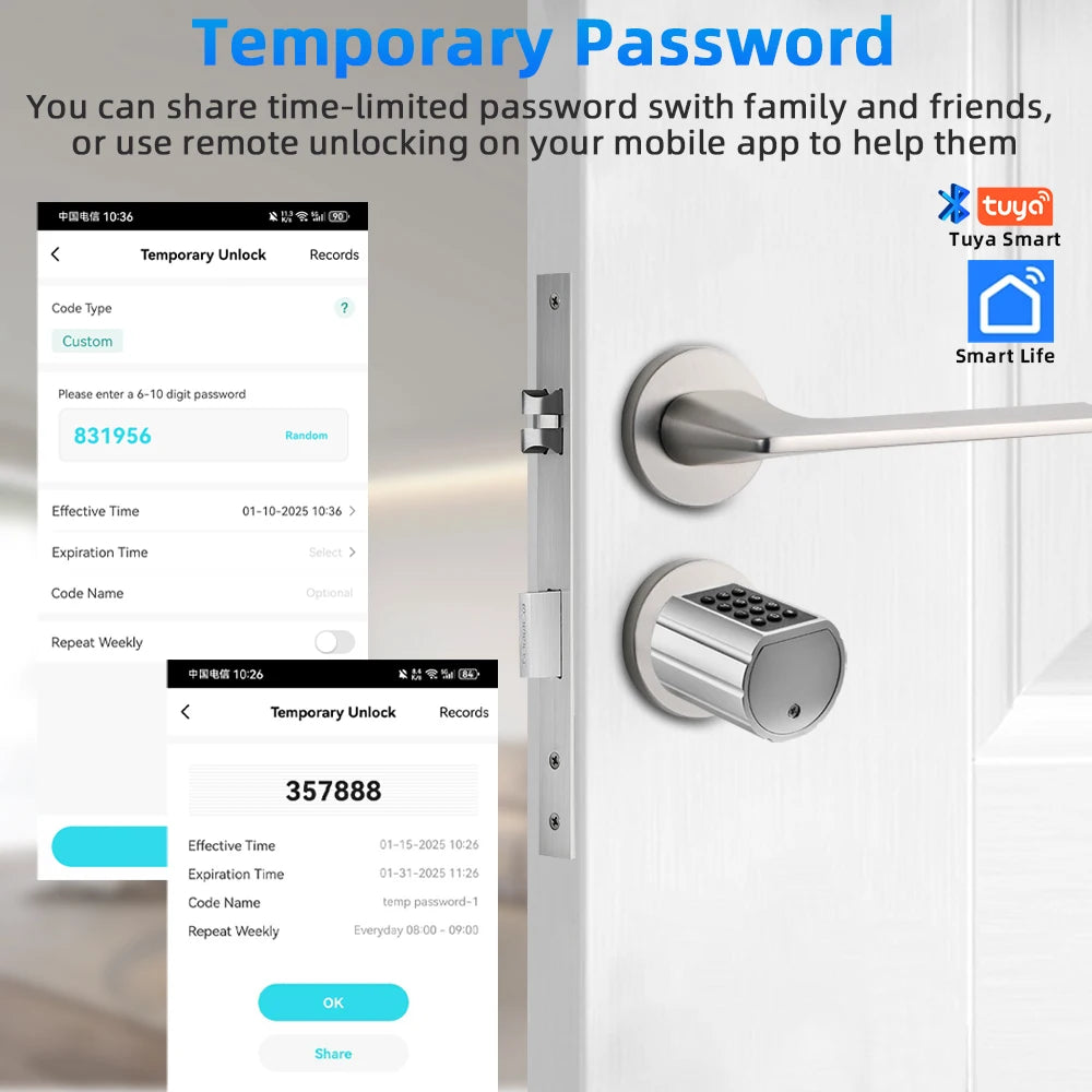 RAYKUBE L12 Tuya BLE Fingerprint Cylinder Electric Digital Door Lock With Waterproof Silicone Cover Password/Key/Tuya APP Unlock
