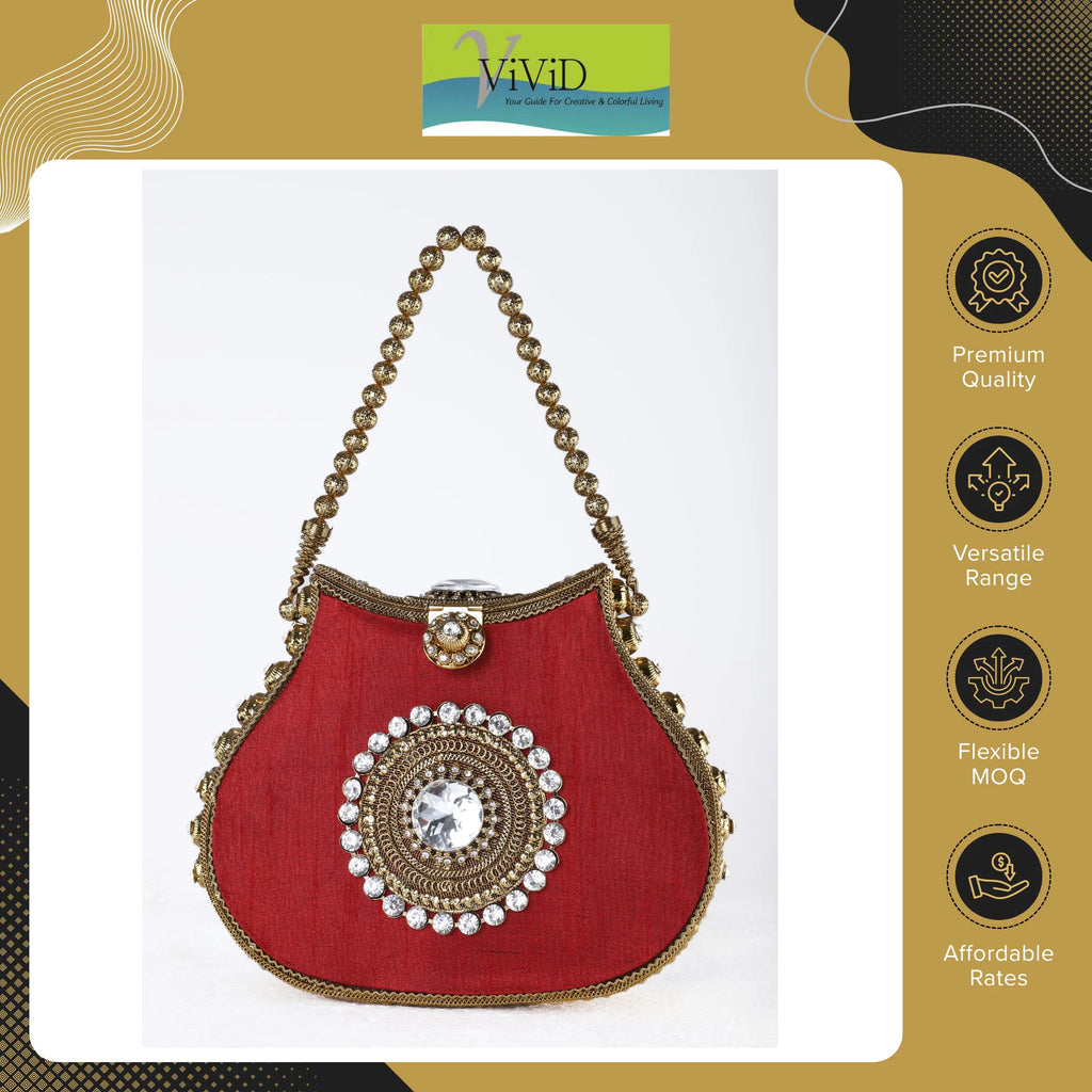 Exclusive Hot Sale Vivid Stylish Luxury Women's Metal Beaded Clutch Handbags-Lightweight Silk Lining Kiss Lock Closure
