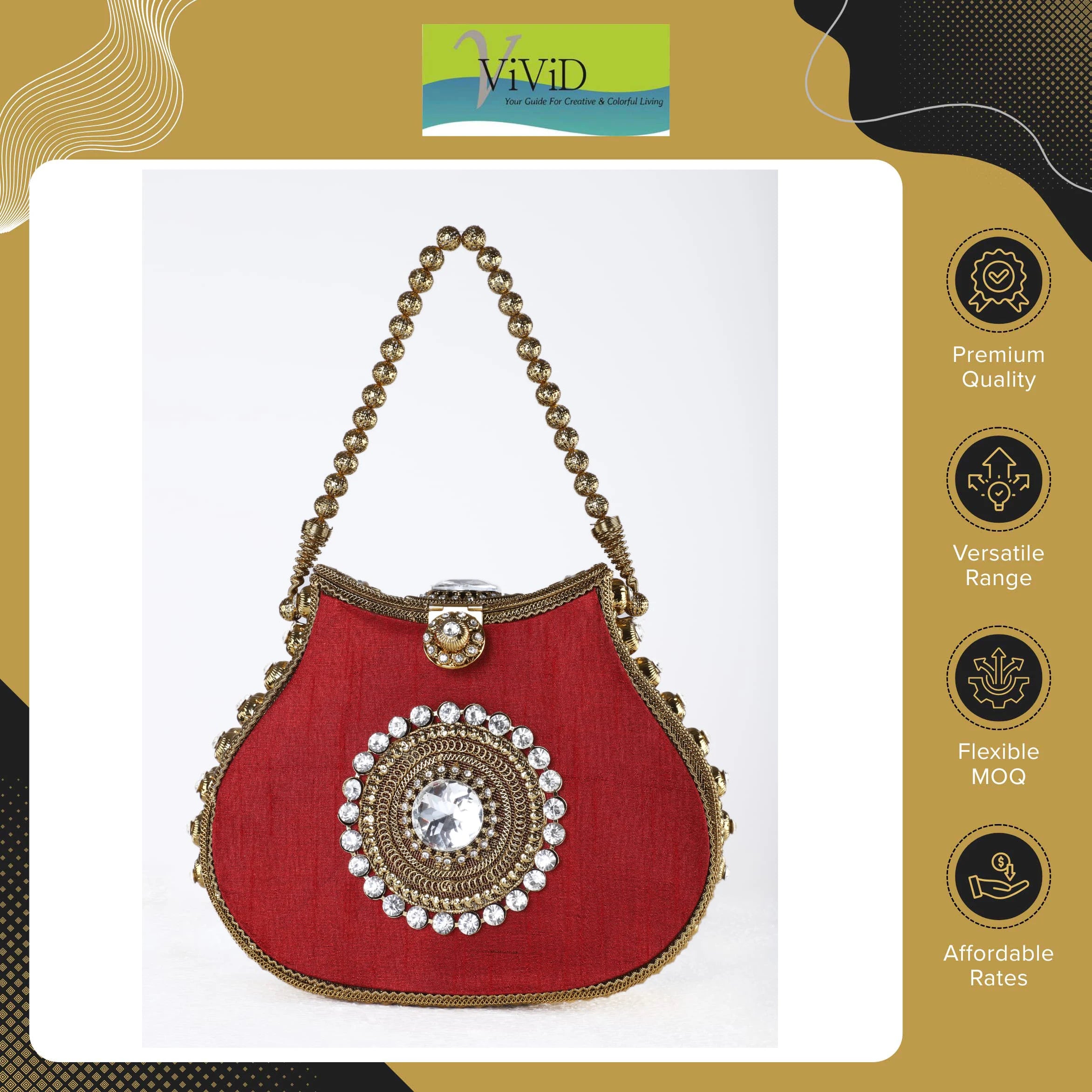 Exclusive Hot Sale Vivid Stylish Luxury Women's Metal Beaded Clutch Handbags-Lightweight Silk Lining Kiss Lock Closure