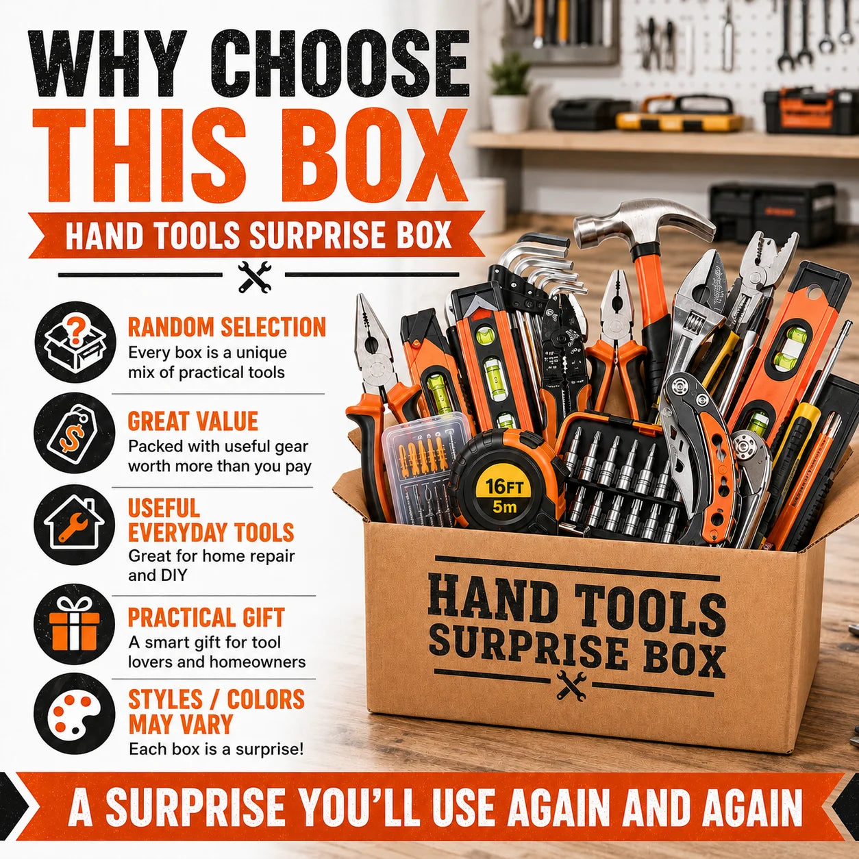 Hand Tools Surprise Box, 3–6 Random DIY Tools Set, Home Repair & Utility Tool Kit Bundle