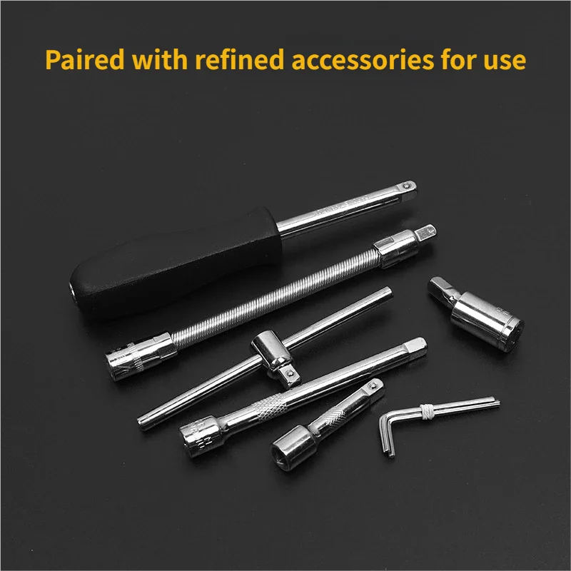 Auto repair tool Kit with ratchet key, ratchet torque spanner, screwdriver tips and hand tools, 53 PCs