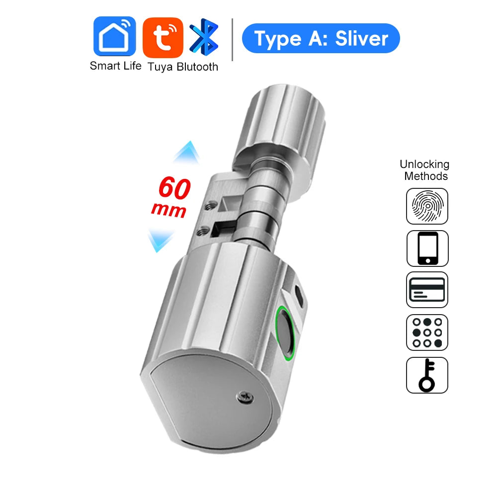RAYKUBE L12 Tuya BLE Fingerprint Cylinder Electric Digital Door Lock With Waterproof Silicone Cover Password/Key/Tuya APP Unlock