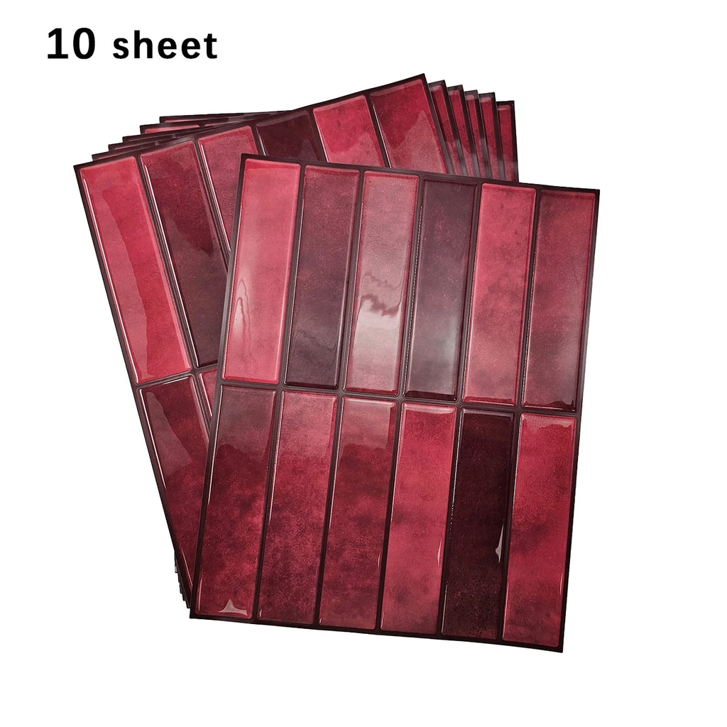 1/5/10/30 PC Burgundy 3D Peel and Stick Backsplash 11.4" x 9" Self Adhesive Tile for Kitchen Bathroom Wall Tiles DIY Wall Decor