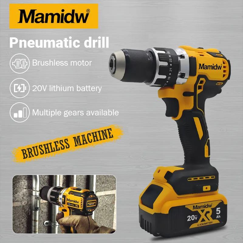 Mamidw brushless electric drill, durable build, compact design, sturdy construction, drilling machine, powerful cordless screwdriver, electric drill For DEWALT 20V Battery