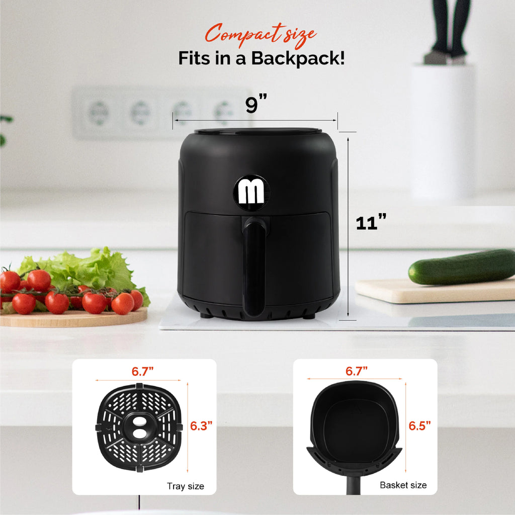 2.8QT Digital Air Fryer, Space-Saving Mini Personal Air Fryers, Nonstick Basket for Dishwasher-Safe, Fast Cooking with 20Pcs