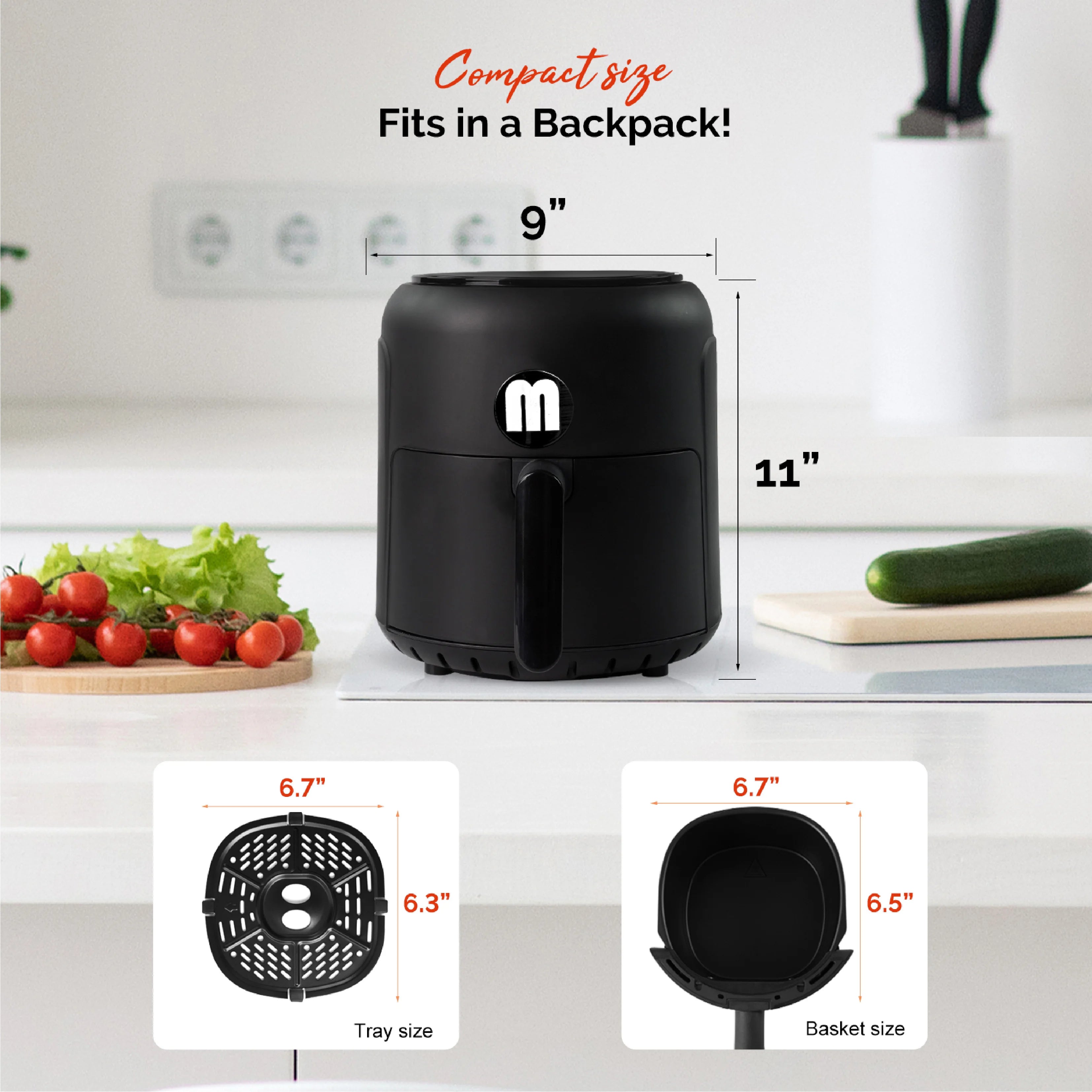 2.8QT Digital Air Fryer, Space-Saving Mini Personal Air Fryers, Nonstick Basket for Dishwasher-Safe, Fast Cooking with 20Pcs