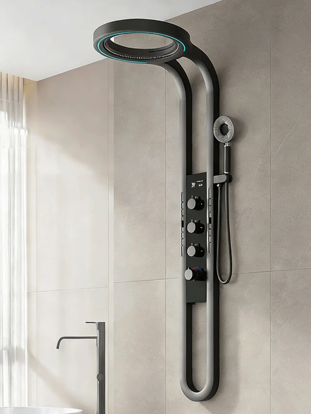 Bathroom Light Shower Faucet Panel LED Digital Display Shower Faucet Set Shower Screen Waterfall Wall Mounted Shower System Set