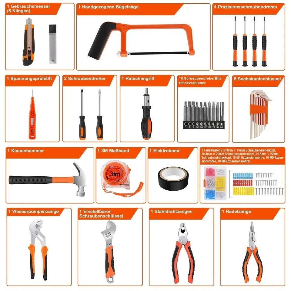 Tool kit Multi-Function Home Tool Kit – 43-Piece Set, Includes Hammer/Saw/Screwdrivers/Wrench/Voltage Tester etc., Portable Case, Essential for Home Repair & Assembly