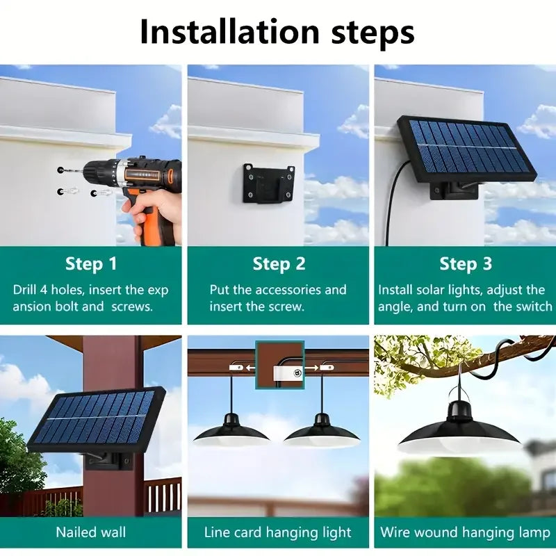 2 Heads LED Solar Powered Pendant Hanging Light Lamp Outdoor Waterproof LED Lamp Double-head Garden Yard Shed Lighting