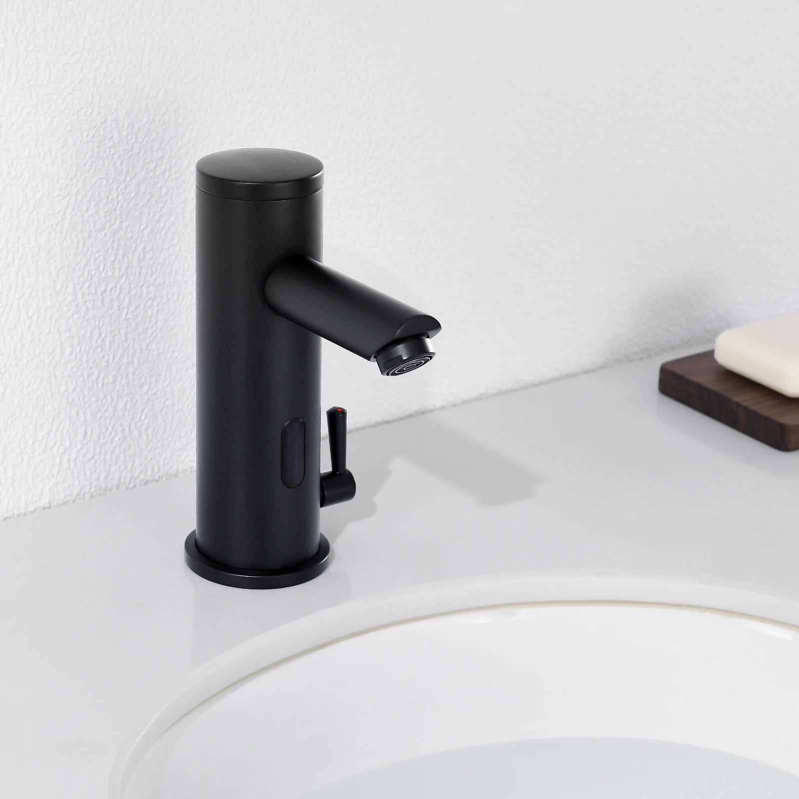 Sensor Basin Faucet Matte Black, Touchless Bathroom Sink Tap, Automatic Infrared Washbasin Mixer, Solid Brass, Battery Operated, with Check Valve, 50cm Hose, Modern Design, G3/8 Standard