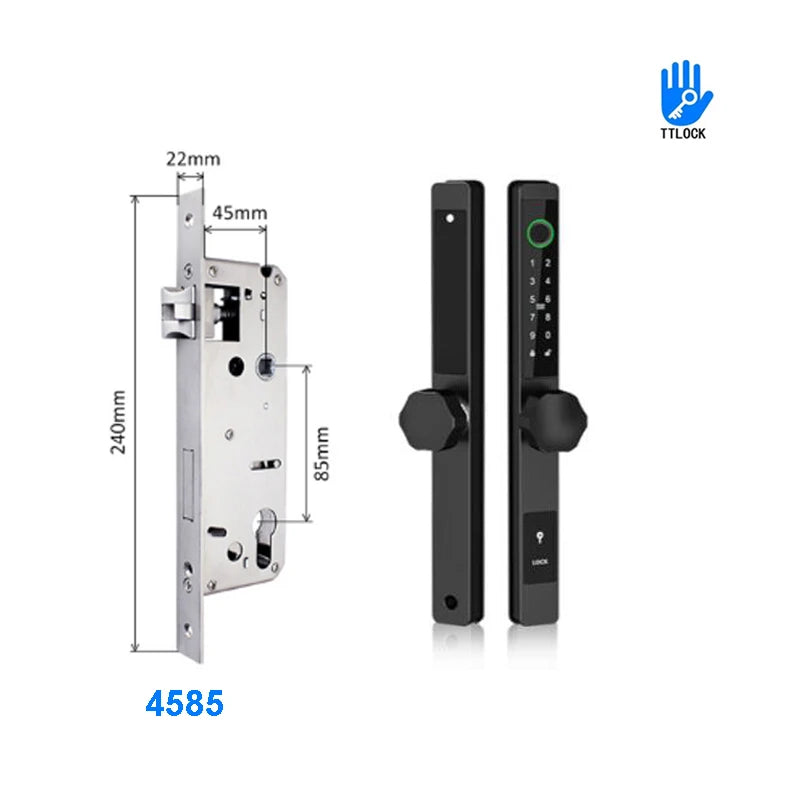 3CM Width Waterproof Aluminum Door Lock Bluetooth Fingerprint Digital Code TTLock Smart Sliding Door Lock 2885 3585 4585 Mortise