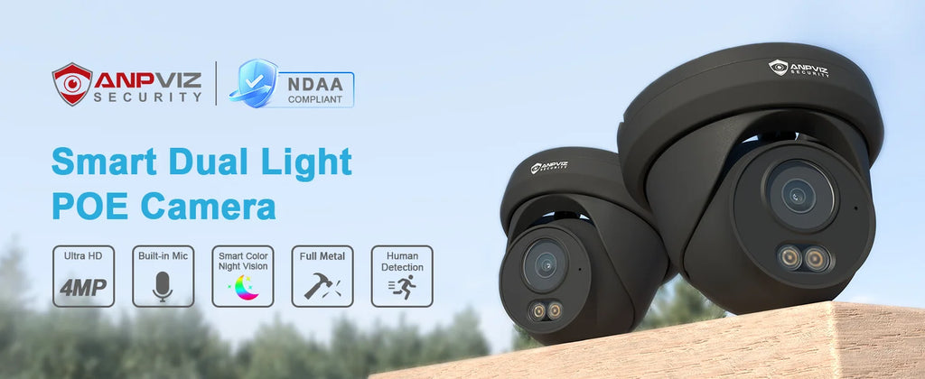 Anpviz 4MP PoE Camera Full Metal Turret Security IP Camera Smart Dual Light Color AI Human Motion Detection Built-in Mic H.265
