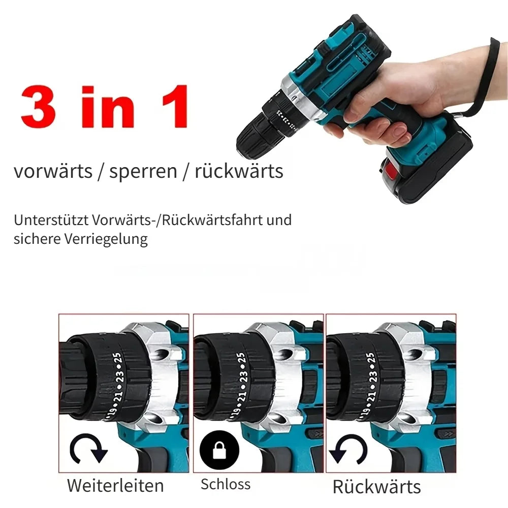 520N.M Torque Impact Drill Electric Screwdriver 3 IN 1 Cordless Electric Hammer Drill Driver Lithium-Ion Battery Power Tools