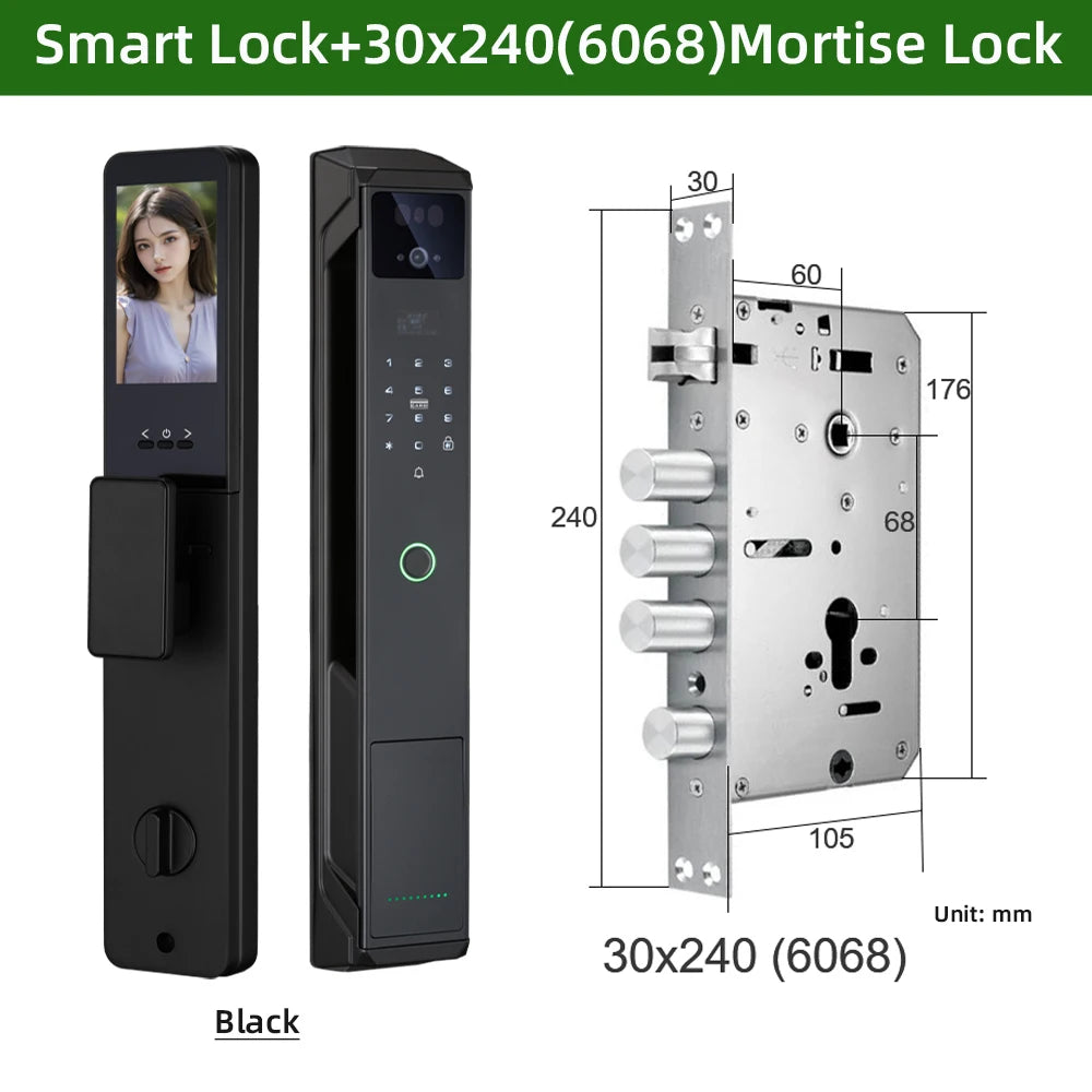 RAYKUBE P8 Tuya WiFi Camera Palm Vein Smart Lock Face Recognition Digital Fingerprint Lock With Video Call 21-language Voice