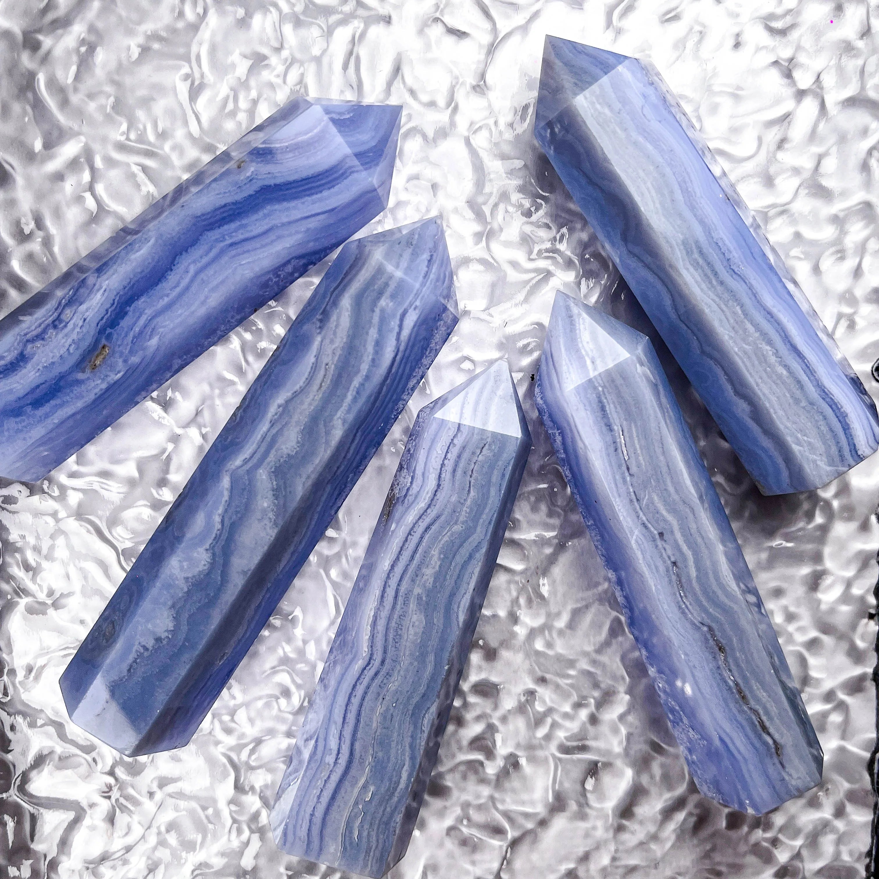 Wholesale Natural Blue Lace Wand Rare Crystals Tower Gem Stone Blue Lace Agate Crystal Points
