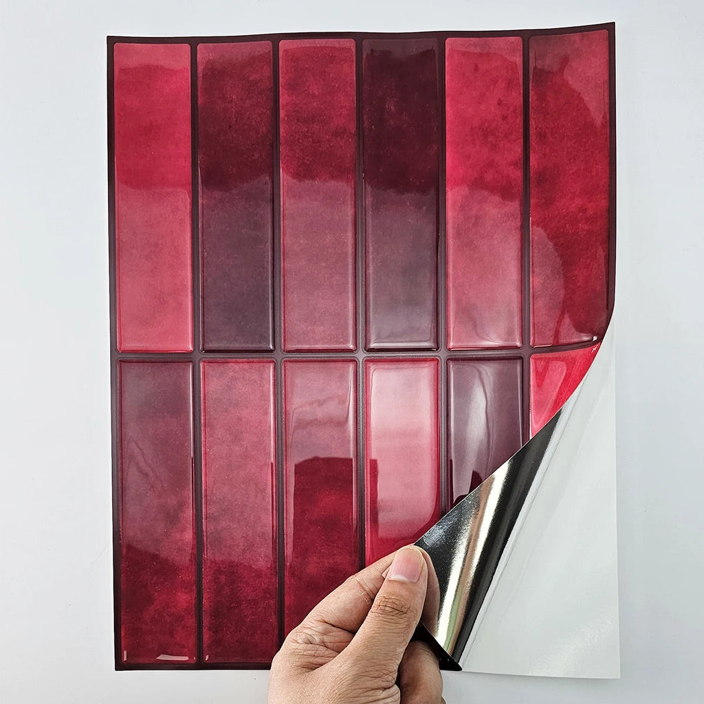 1/5/10/30 PC Burgundy 3D Peel and Stick Backsplash 11.4" x 9" Self Adhesive Tile for Kitchen Bathroom Wall Tiles DIY Wall Decor
