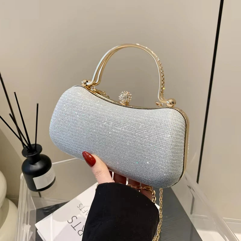 Luxury Diamond Handbag Solid Pattern Crystal Handle Rhinestone Evening Clutch Bag for Wedding Dinner Parties Made PU Material 4