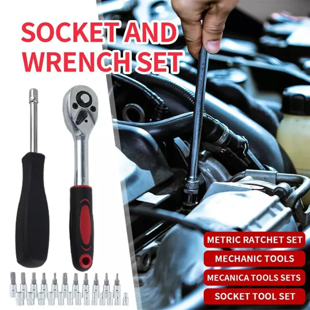 Magnetic 46-Piece Tool Set with Carrying Case, Portable and Practical Automotive Tool Kit, Including Ratchet Wrenches and Socket Wrenches in Various Sizes