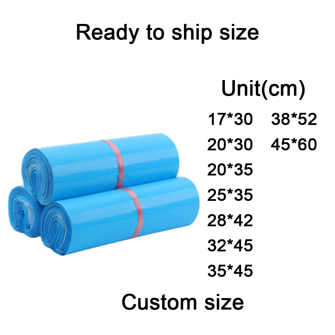 Rolled sky blue plastic polymailer mail bags for shipping clothing