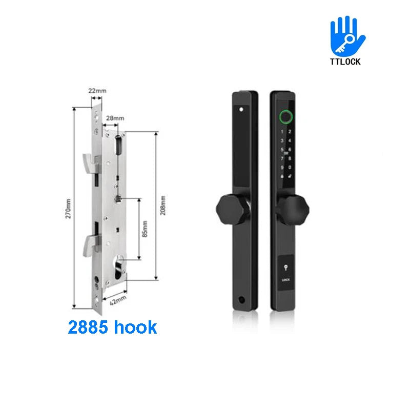 3CM Width Waterproof Aluminum Door Lock Bluetooth Fingerprint Digital Code TTLock Smart Sliding Door Lock 2885 3585 4585 Mortise
