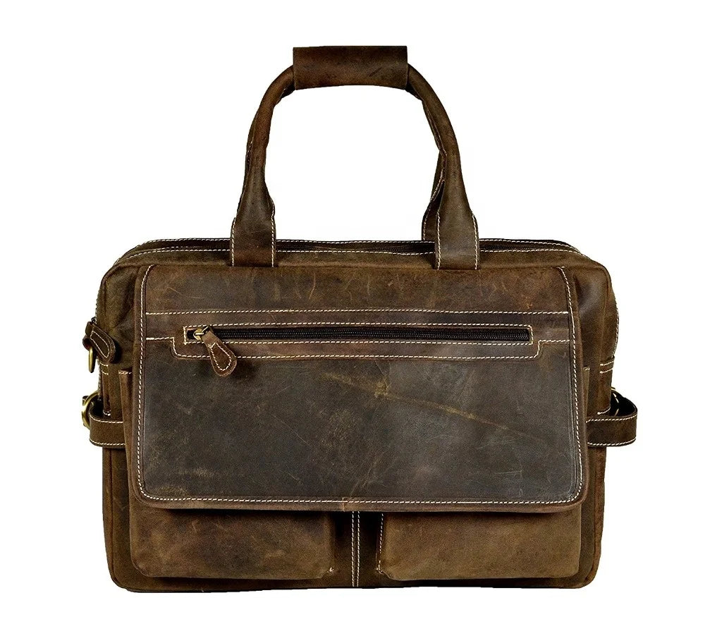 Handmade Luxury Travel 100% Genuine Leather Messenger Rustic Brown Briefcase Sling Office Business Shoulder Laptop Bag For Men's