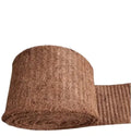 Brown coconut coir sheet tape piece with hot-melt adhesive backing, curved edge