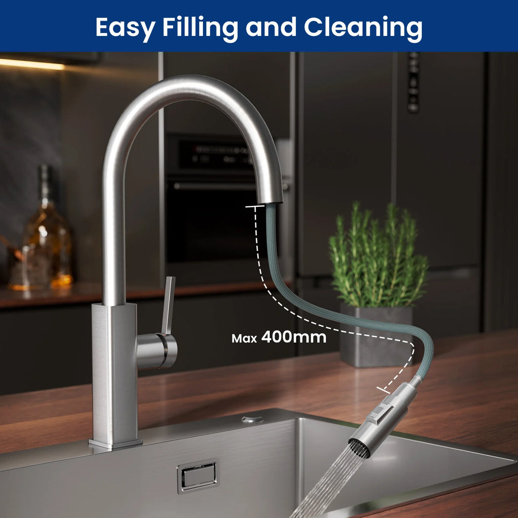 Kitchen Faucet Brushed, Screen Pull-Out Water Tap Kitchen 360 °   Rotatable, 2 Types of Spray Modes Cold Hot Water Stainless Steel 304, G3/8 Dvgw Single Handle Mixer, Sink Faucet Easy Installation
